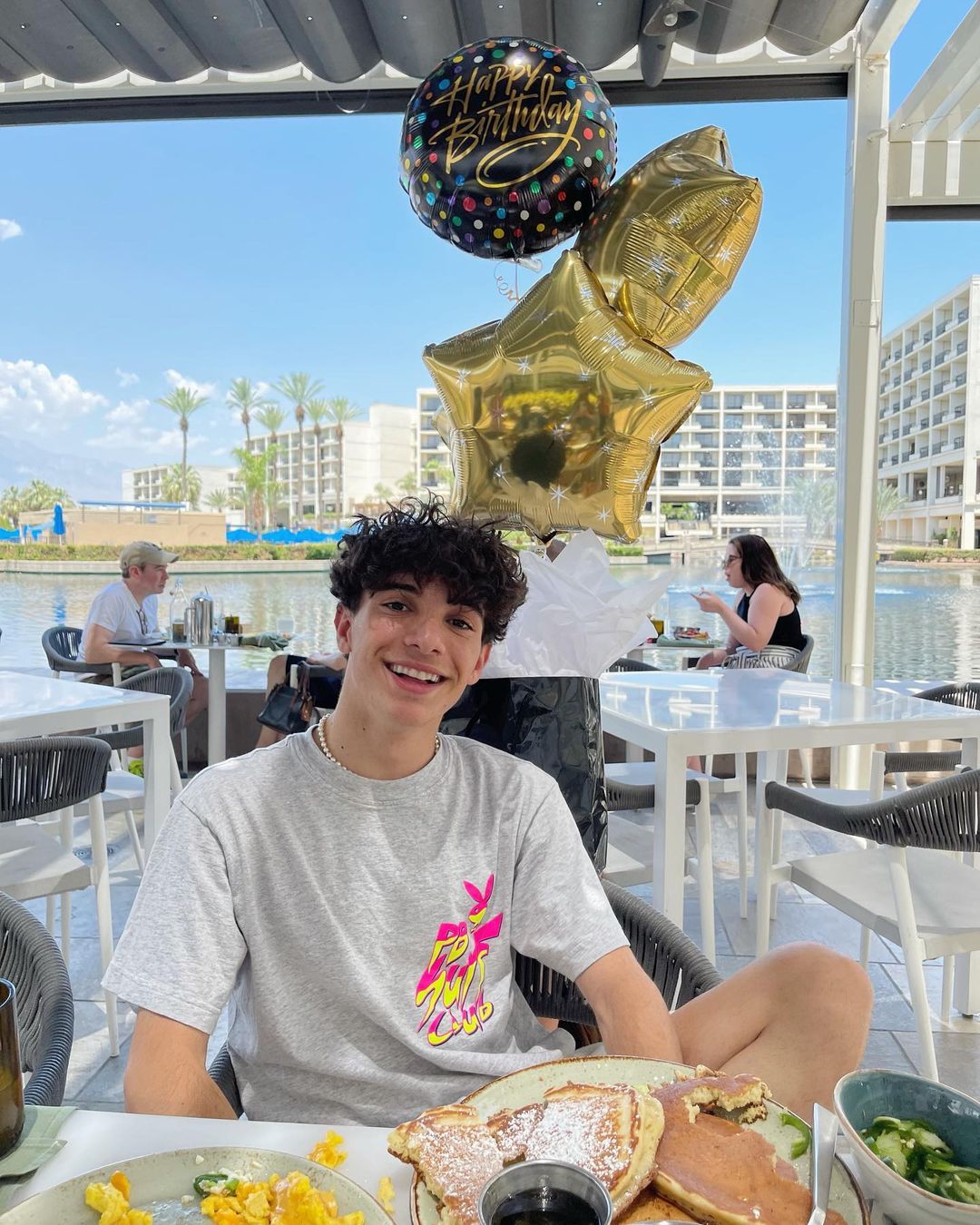 Nick Bencivengo celebrating his birthday in grey t-shirt