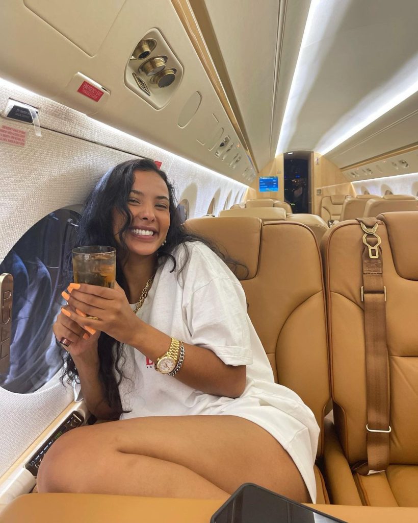 Maya Jama enjoying his time in airplane