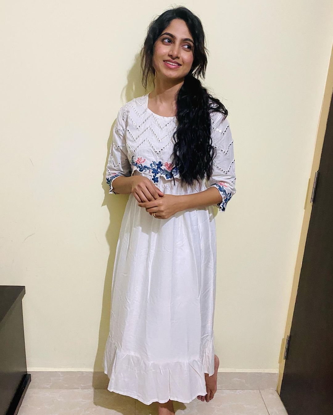 Kushee Ravi in white outfit