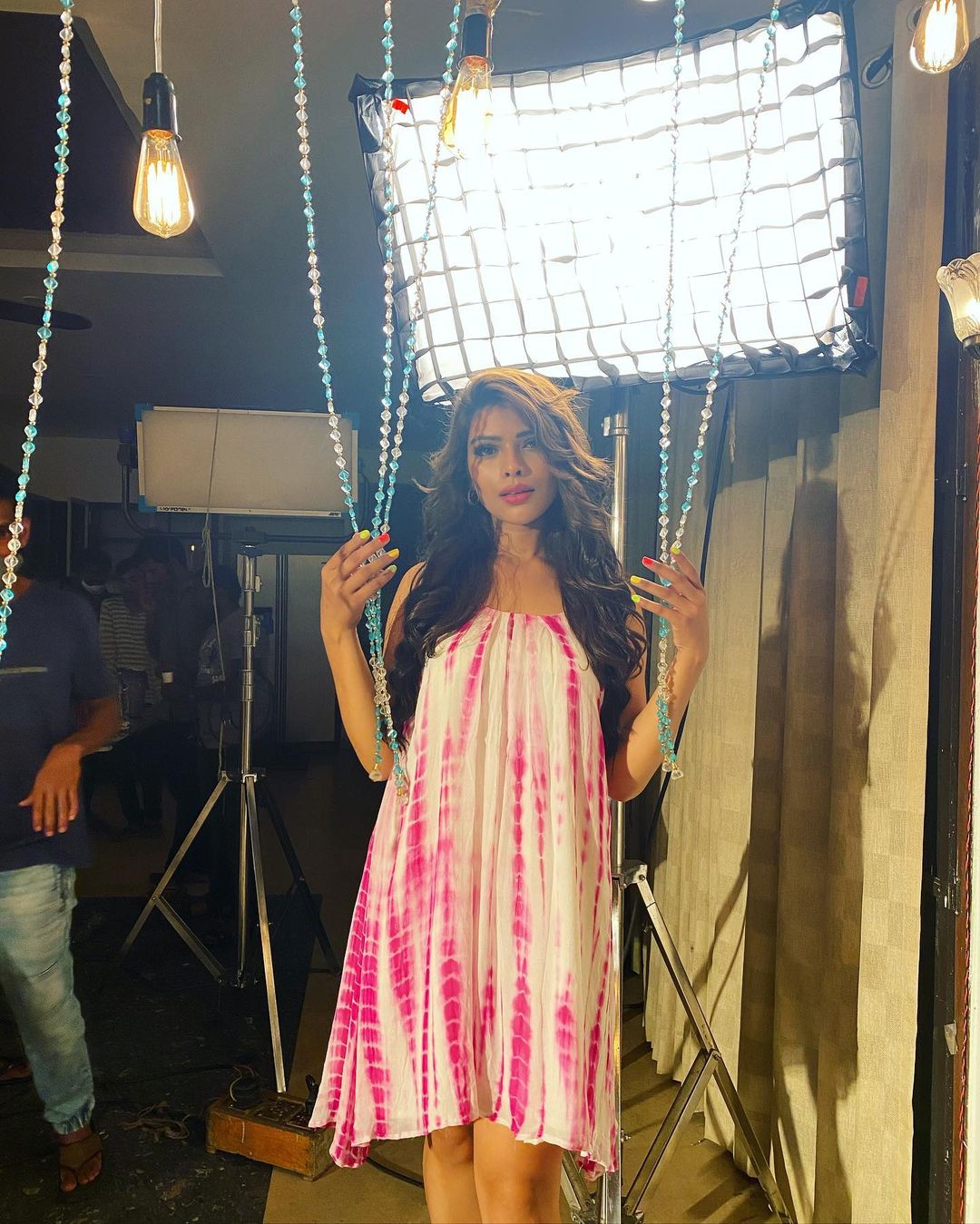 Mahima Gupta in Contrast Checkered pink dress