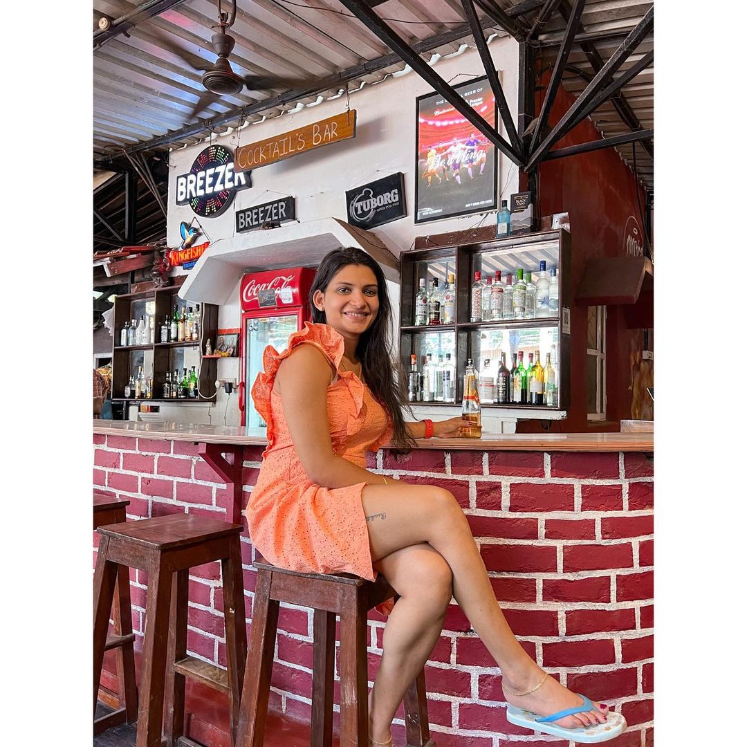 Reshmi R Nair in Orange one piece dress