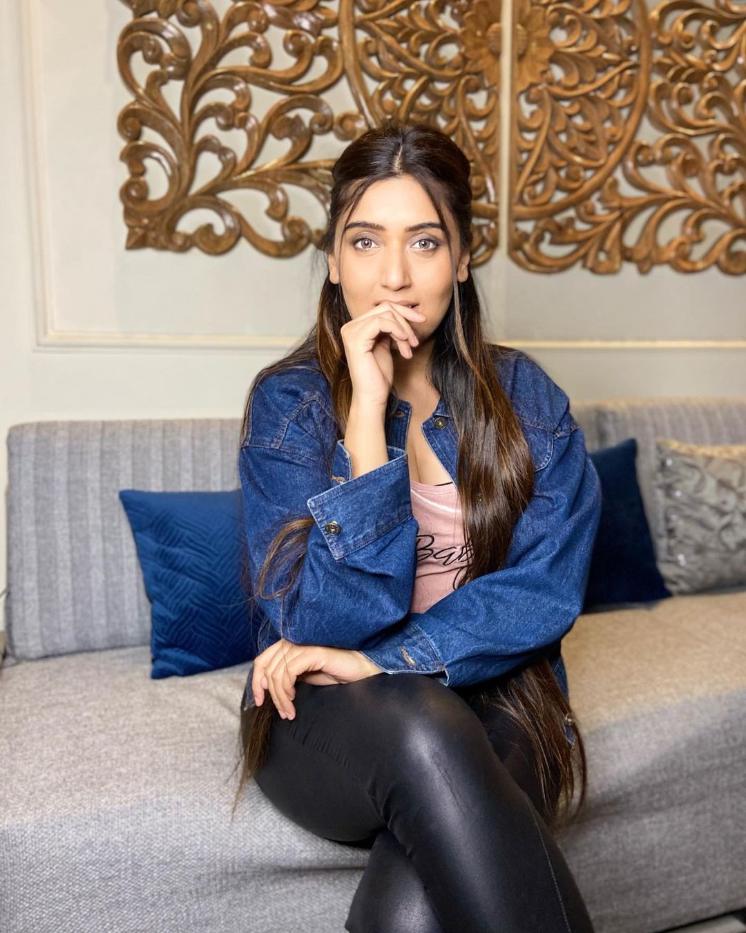 Shireen Mirza in Blue Denim Jacket and black pants