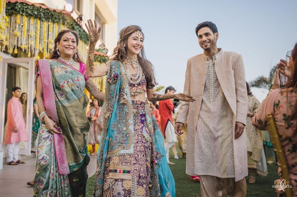 Tina Ambani, Krisha Shah, and Jai Anmol Ambani at haldi ceremony