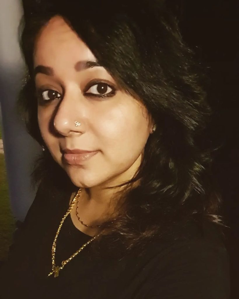 Chandra Lakshman in black dress with hair open