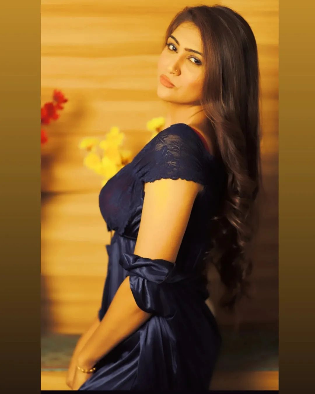 Hiral Radadiya in navy blue gown dress