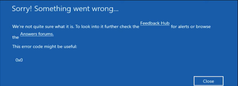 Windows showing error 0x0 0x0